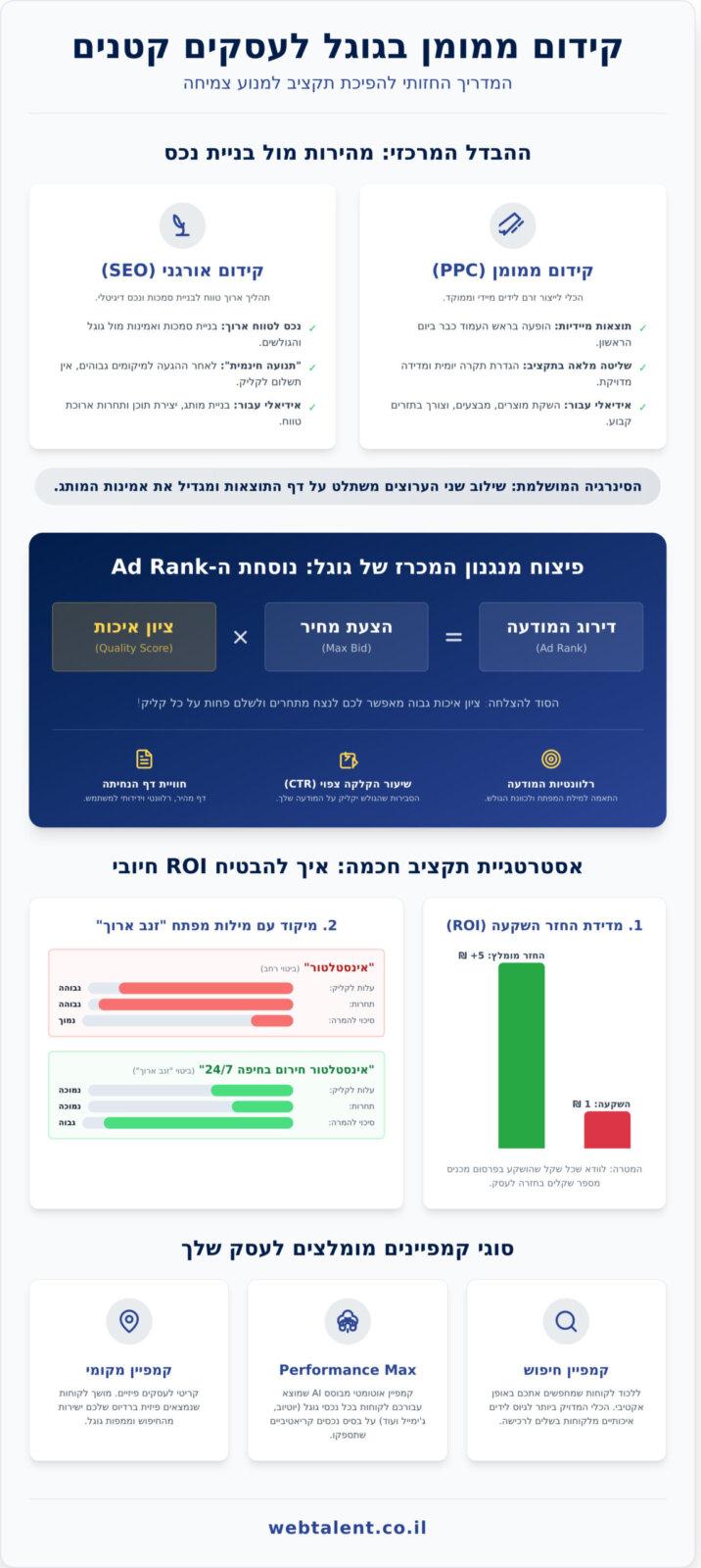 קידום ממומן בגוגל לעסקים קטנים: המדריך המעשי לצמיחה ב-2026 - Infographic